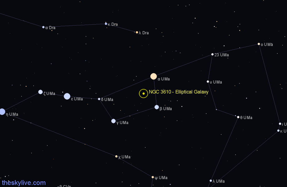 Finder chart NGC 3610 - Elliptical Galaxy in Ursa Major star