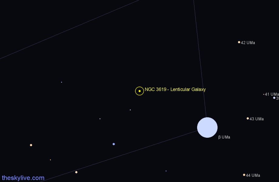 Finder chart NGC 3619 - Lenticular Galaxy in Ursa Major star