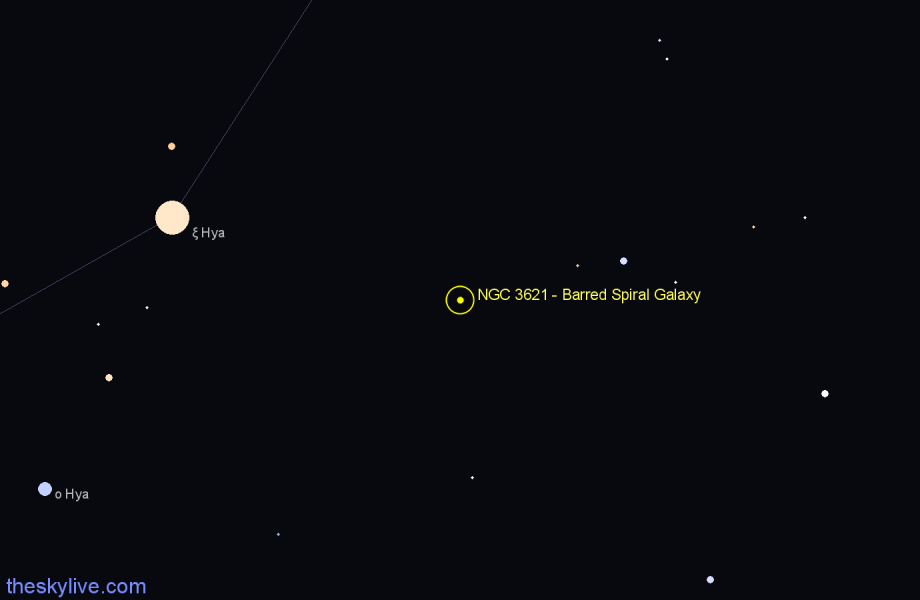 Finder chart NGC 3621 - Barred Spiral Galaxy in Hydra star