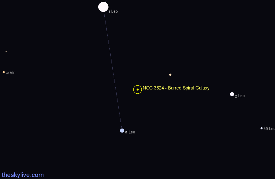 Finder chart NGC 3624 - Barred Spiral Galaxy in Leo star