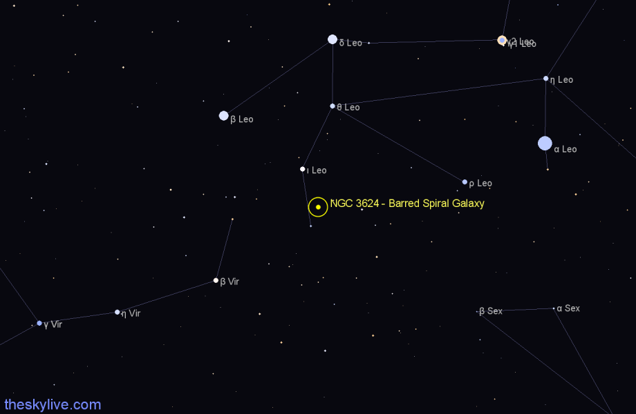 Finder chart NGC 3624 - Barred Spiral Galaxy in Leo star