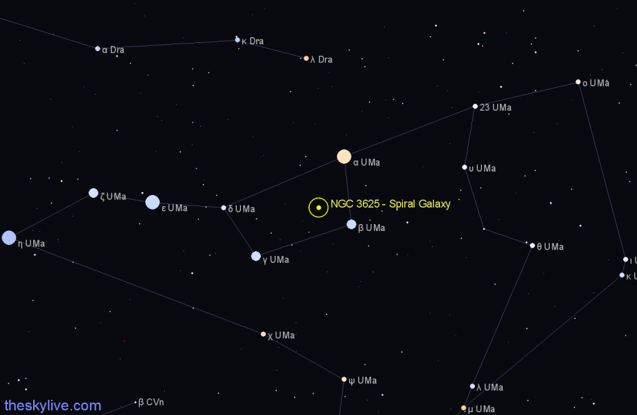 Finder chart NGC 3625 - Spiral Galaxy in Ursa Major star