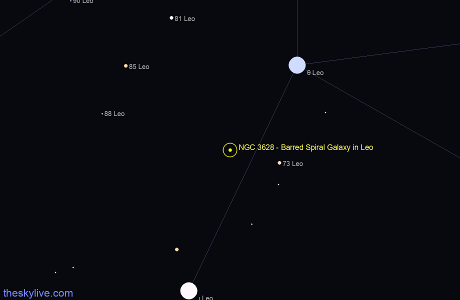 Finder chart NGC 3628 - Barred Spiral Galaxy in Leo star