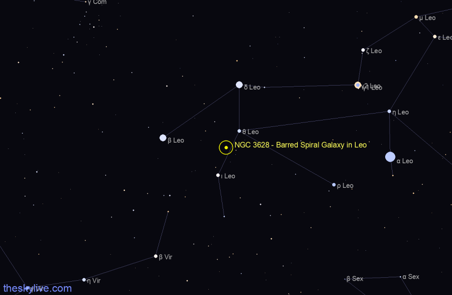 Finder chart NGC 3628 - Barred Spiral Galaxy in Leo star