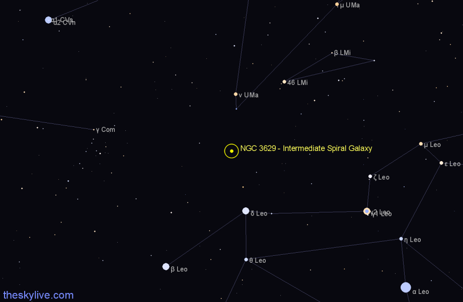 Finder chart NGC 3629 - Intermediate Spiral Galaxy in Leo star