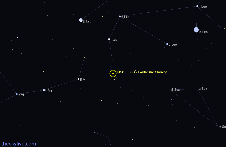 Finder chart NGC 3630 - Lenticular Galaxy in Leo star