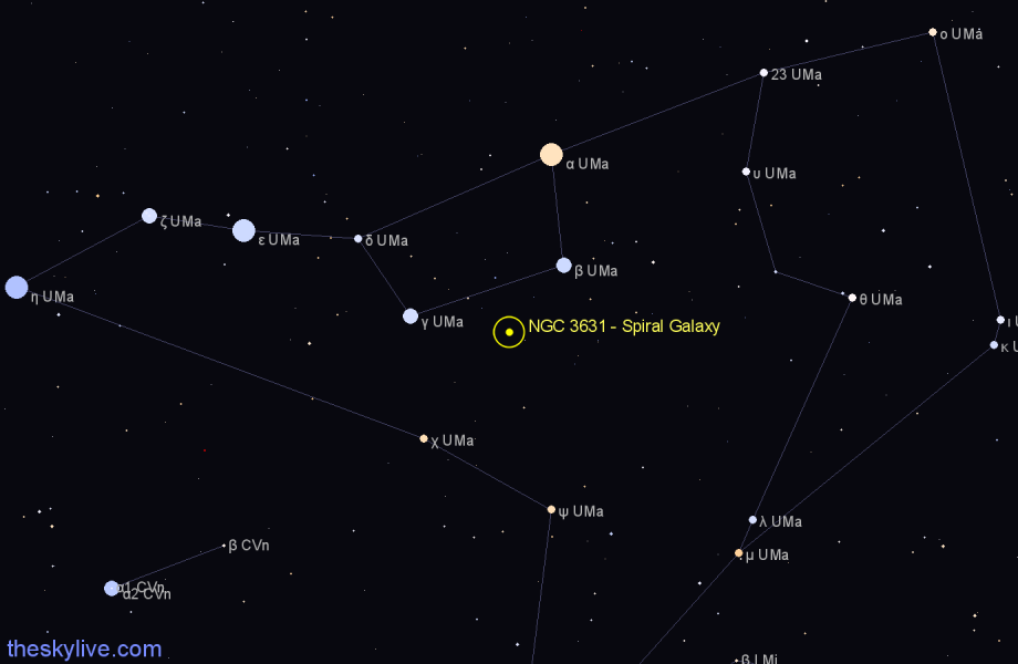 Finder chart NGC 3631 - Spiral Galaxy in Ursa Major star