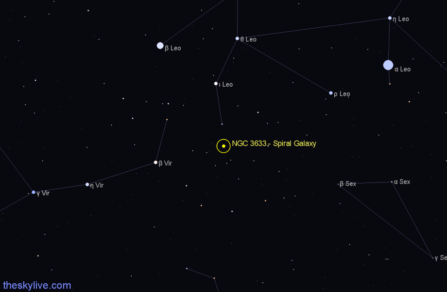 Finder chart NGC 3633 - Spiral Galaxy in Leo star