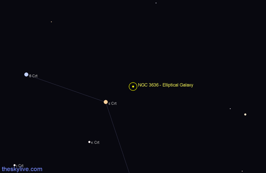 Finder chart NGC 3636 - Elliptical Galaxy in Crater star