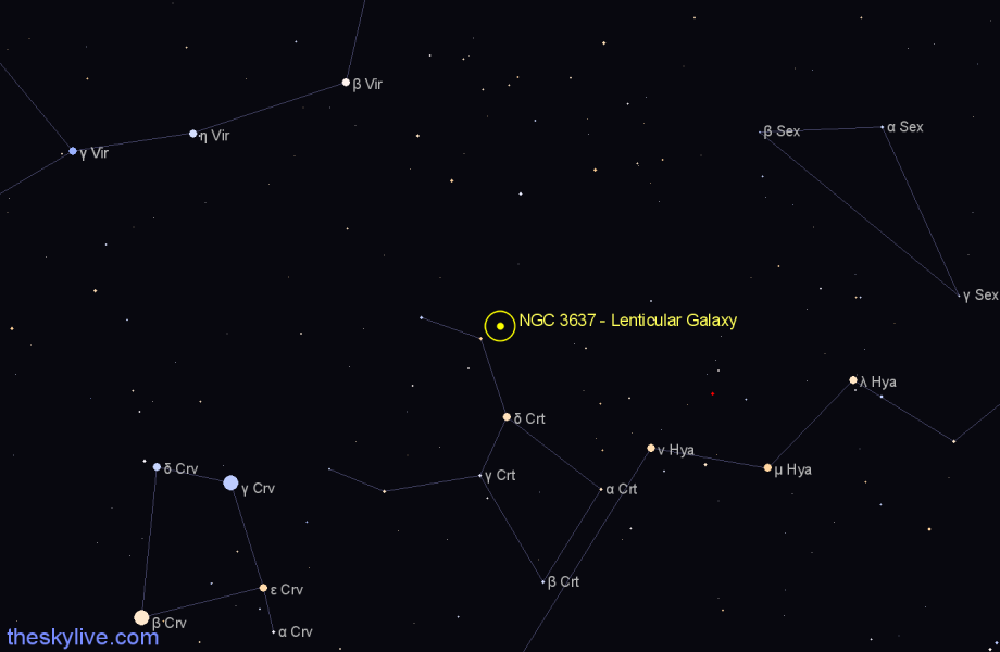 Finder chart NGC 3637 - Lenticular Galaxy in Crater star