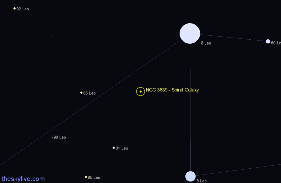 Finder chart NGC 3639 - Spiral Galaxy in Leo star