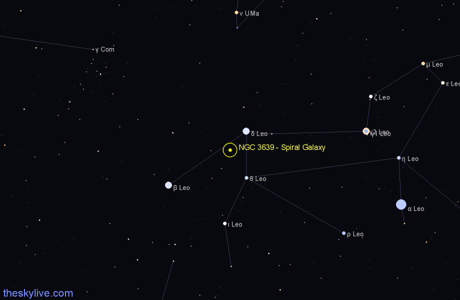 Finder chart NGC 3639 - Spiral Galaxy in Leo star