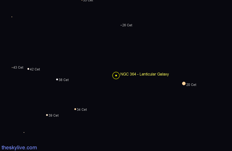 Finder chart NGC 364 - Lenticular Galaxy in Cetus star