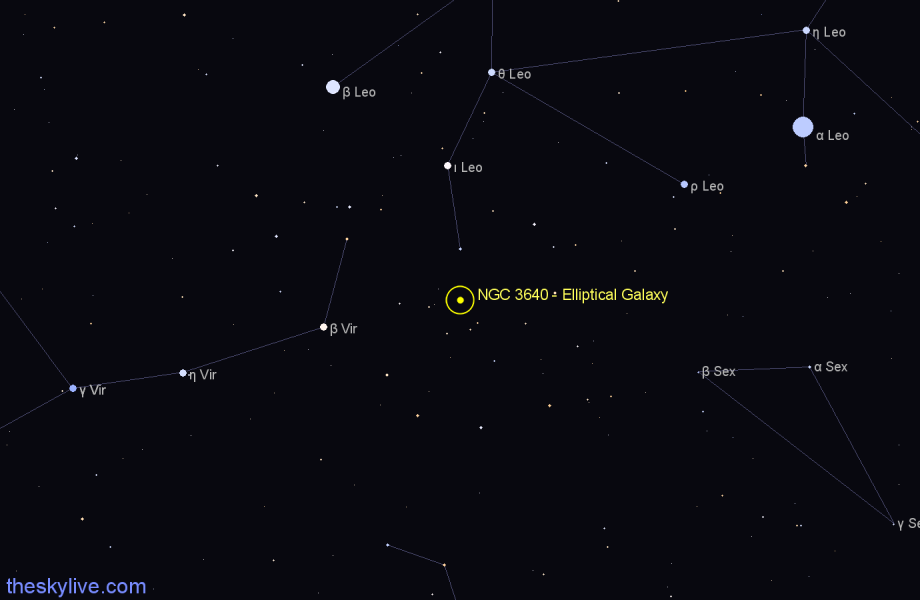 Finder chart NGC 3640 - Elliptical Galaxy in Leo star