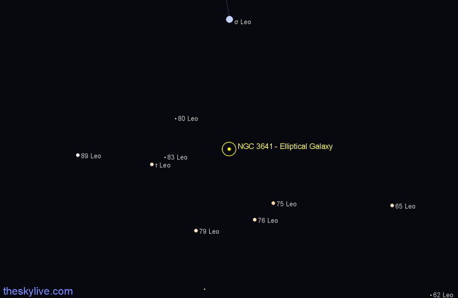 Finder chart NGC 3641 - Elliptical Galaxy in Leo star