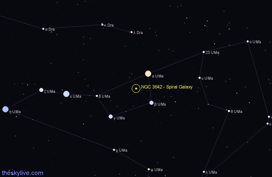 Finder chart NGC 3642 - Spiral Galaxy in Ursa Major star