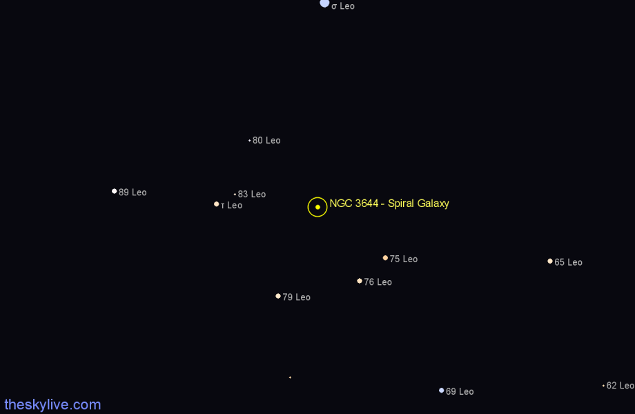 Finder chart NGC 3644 - Spiral Galaxy in Leo star