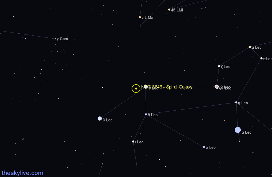 Finder chart NGC 3646 - Spiral Galaxy in Leo star