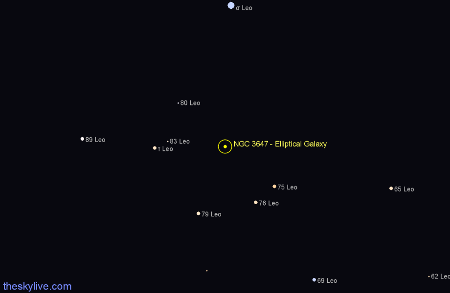 Finder chart NGC 3647 - Elliptical Galaxy in Leo star