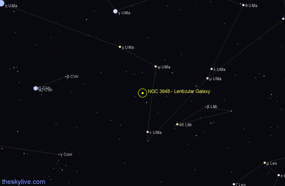 Finder chart NGC 3648 - Lenticular Galaxy in Ursa Major star