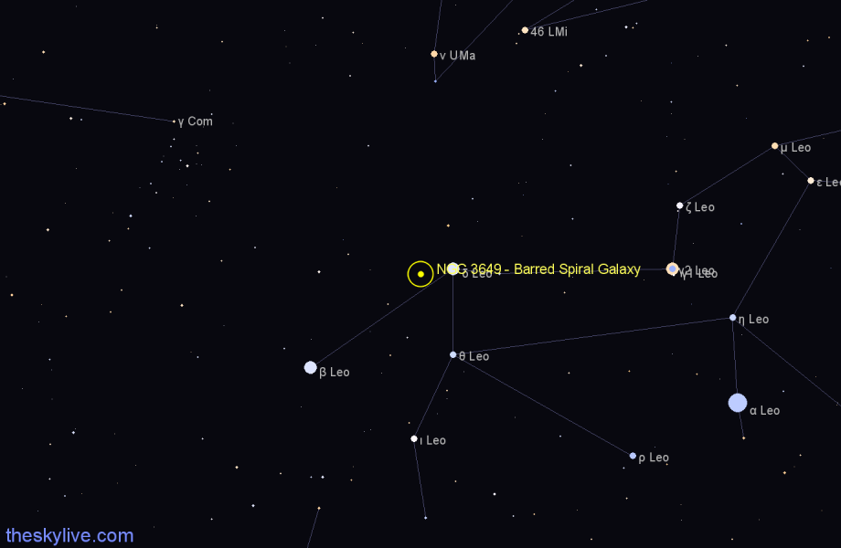 Finder chart NGC 3649 - Barred Spiral Galaxy in Leo star