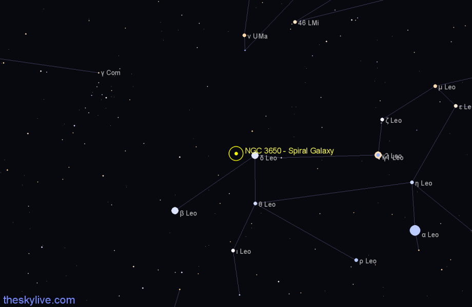 Finder chart NGC 3650 - Spiral Galaxy in Leo star