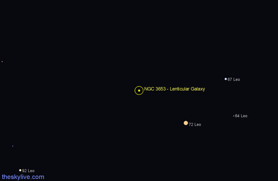 Finder chart NGC 3653 - Lenticular Galaxy in Leo star