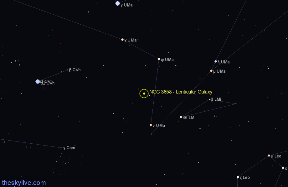 Finder chart NGC 3658 - Lenticular Galaxy in Ursa Major star