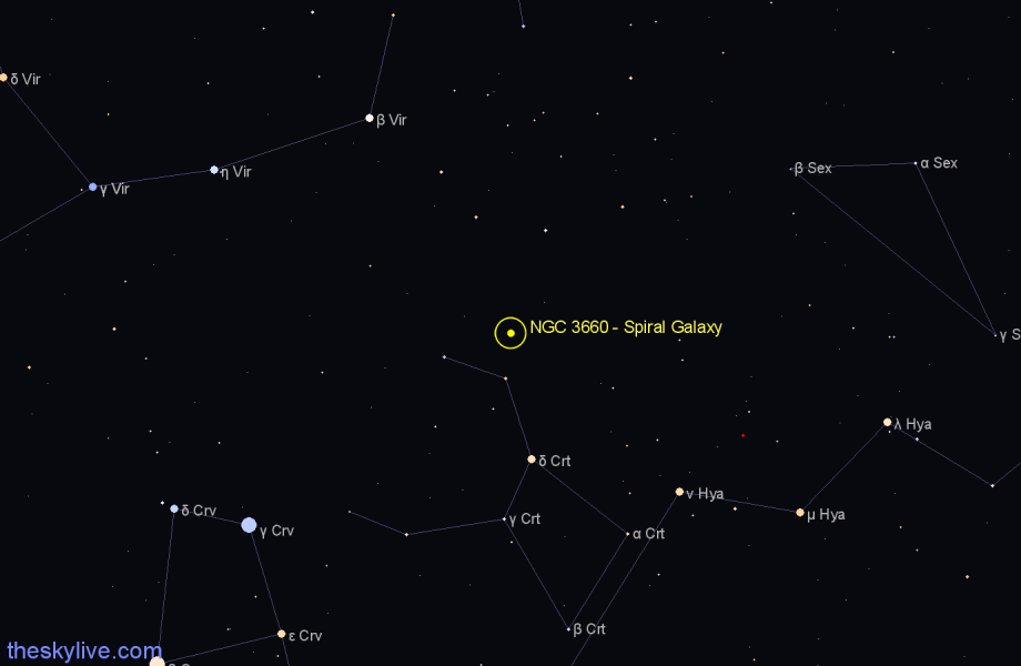 Finder chart NGC 3660 - Spiral Galaxy in Crater star