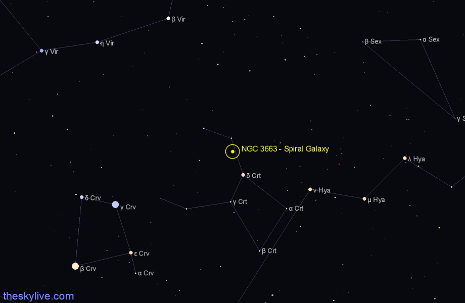 Finder chart NGC 3663 - Spiral Galaxy in Crater star