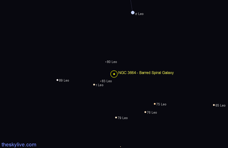 Finder chart NGC 3664 - Barred Spiral Galaxy in Leo star