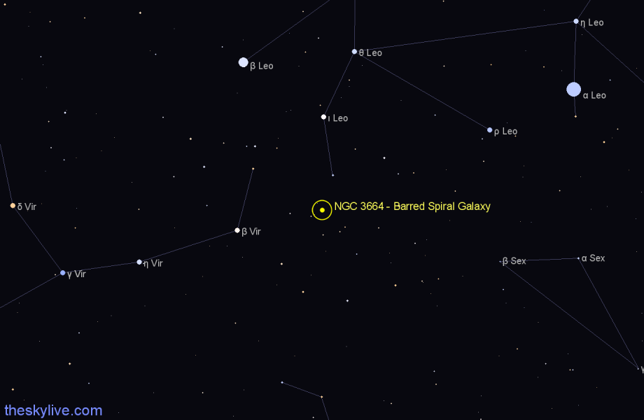 Finder chart NGC 3664 - Barred Spiral Galaxy in Leo star