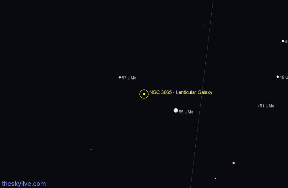 Finder chart NGC 3665 - Lenticular Galaxy in Ursa Major star