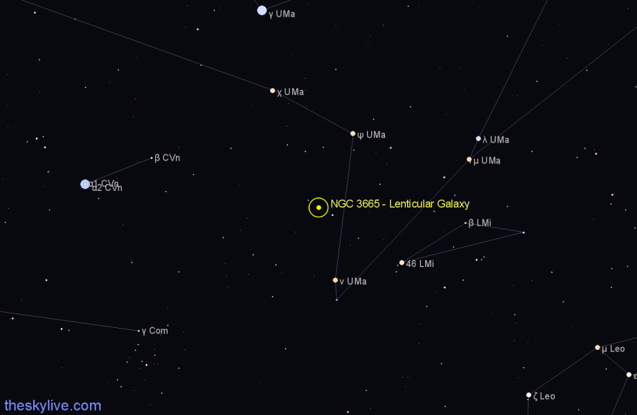 Finder chart NGC 3665 - Lenticular Galaxy in Ursa Major star