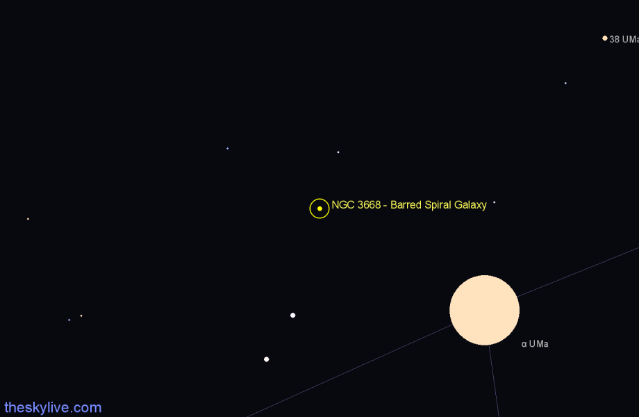 Finder chart NGC 3668 - Barred Spiral Galaxy in Ursa Major star