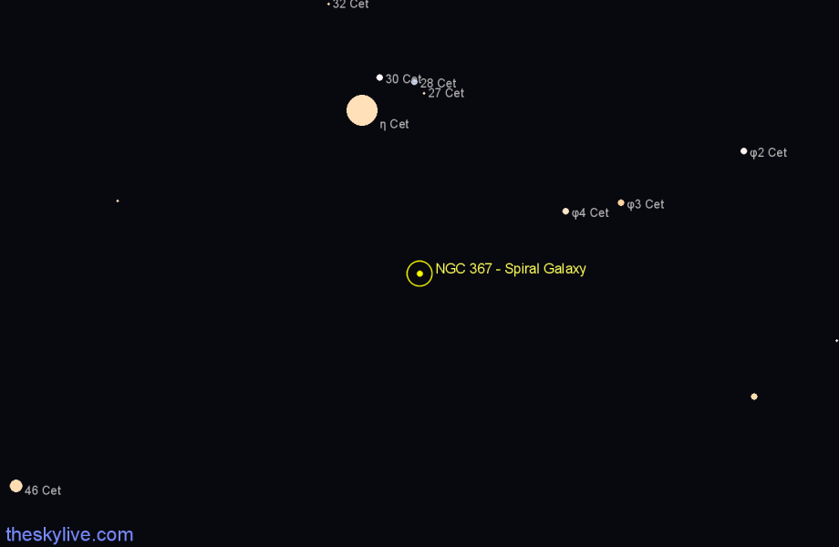 Finder chart NGC 367 - Spiral Galaxy in Cetus star