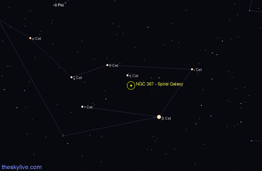 Finder chart NGC 367 - Spiral Galaxy in Cetus star