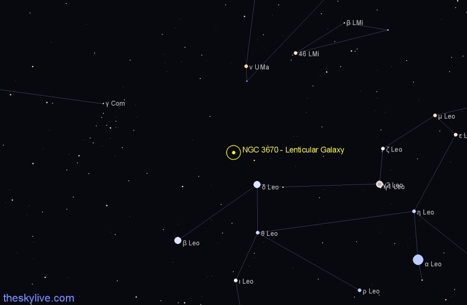 Finder chart NGC 3670 - Lenticular Galaxy in Leo star