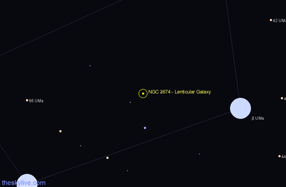 Finder chart NGC 3674 - Lenticular Galaxy in Ursa Major star