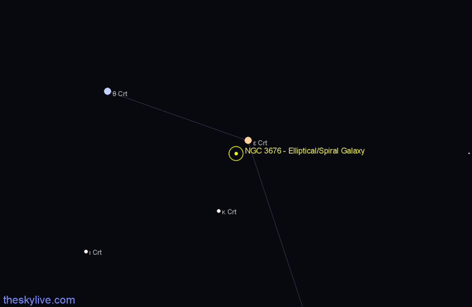 Finder chart NGC 3676 - Elliptical/Spiral Galaxy in Crater star