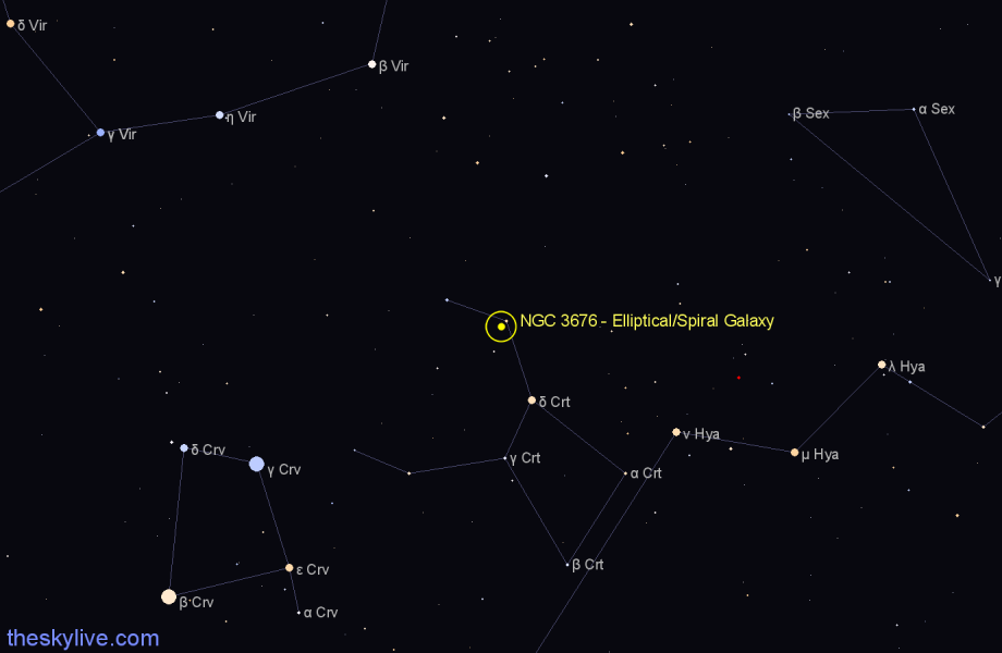 Finder chart NGC 3676 - Elliptical/Spiral Galaxy in Crater star