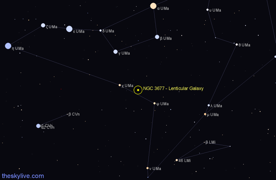 Finder chart NGC 3677 - Lenticular Galaxy in Ursa Major star
