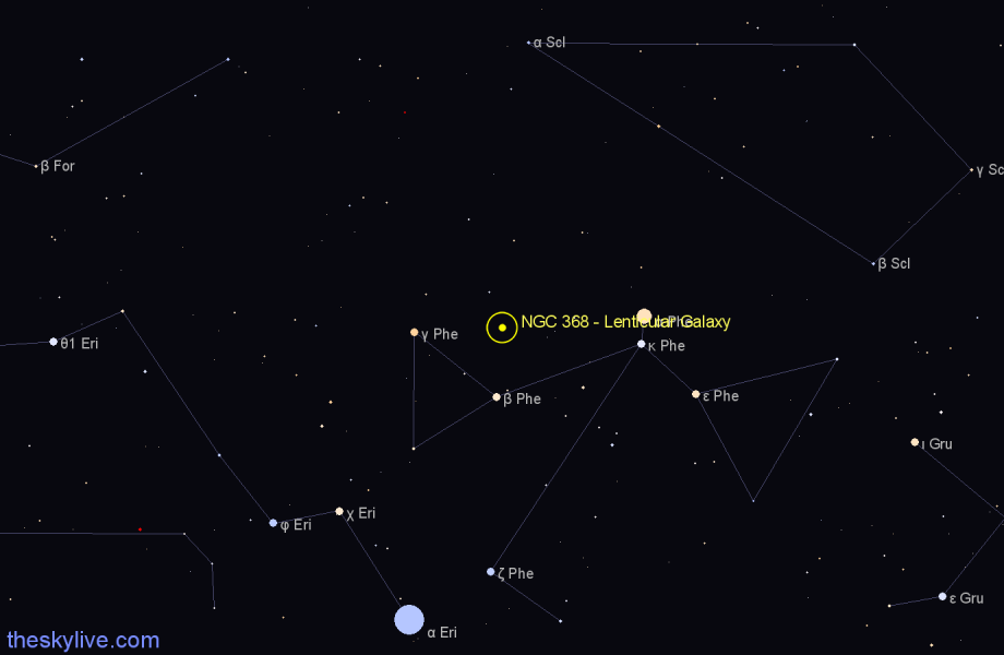 Finder chart NGC 368 - Lenticular Galaxy in Phoenix star