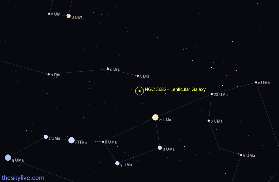 Finder chart NGC 3682 - Lenticular Galaxy in Draco star