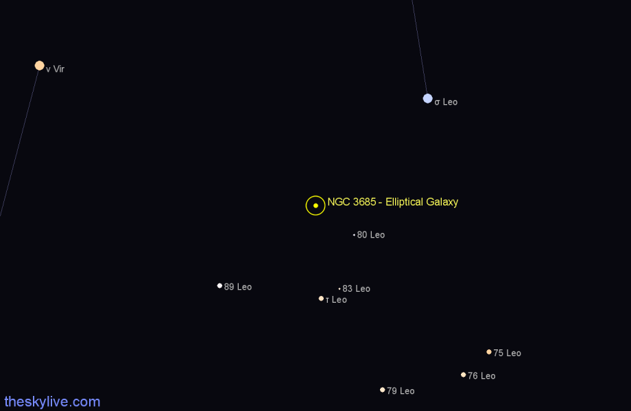 Finder chart NGC 3685 - Elliptical Galaxy in Leo star