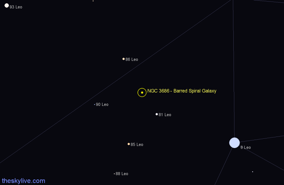 Finder chart NGC 3686 - Barred Spiral Galaxy in Leo star