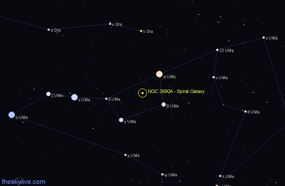 Finder chart NGC 3690A - Spiral Galaxy in Ursa Major star