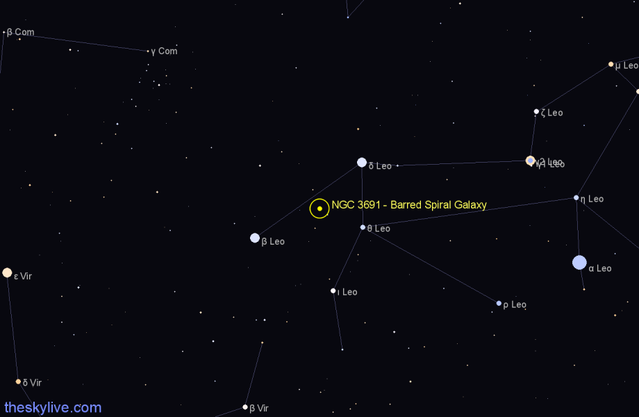 Finder chart NGC 3691 - Barred Spiral Galaxy in Leo star