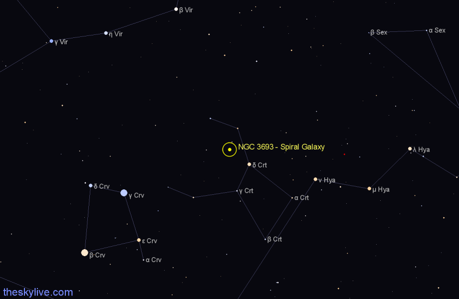 Finder chart NGC 3693 - Spiral Galaxy in Crater star