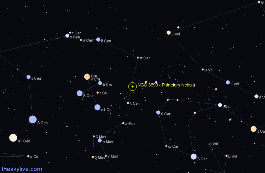 Finder chart NGC 3699 - Planetary Nebula in Centaurus star